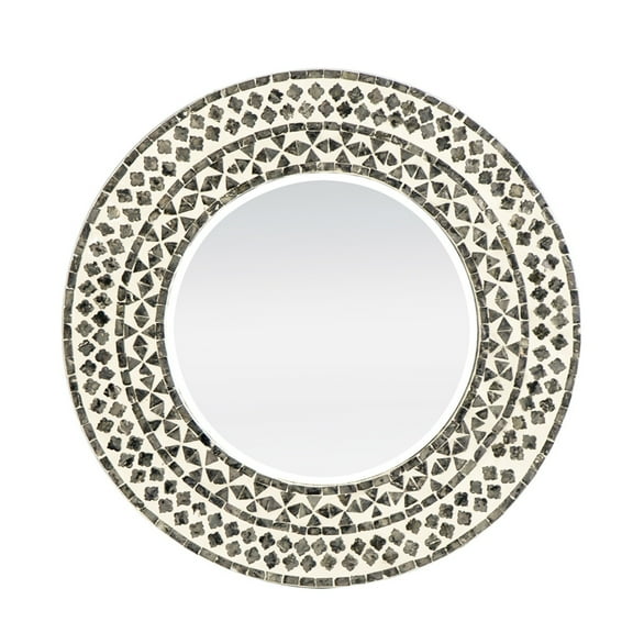 A&B Home Black and White Round Capiz Framed Mirror with Beveled Glass