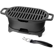 MMZP Mini 100% Cast Iron Hibachi Grill, Tabletop Small Portable Charcoal Grill for Outdoor Camping, Japanese BBQ Grill Grate Surface 11" x 6.7 "