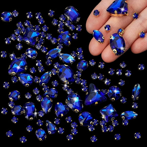 130 Pcs Blue Sew on Rhinestone Mixed Shapes Glass Sewing Stones Flatback Gems with Claw for DIY Crafts Jewelry Making Dresses Clothing Skirts Shoes Bag Sewing Decorations Colorful