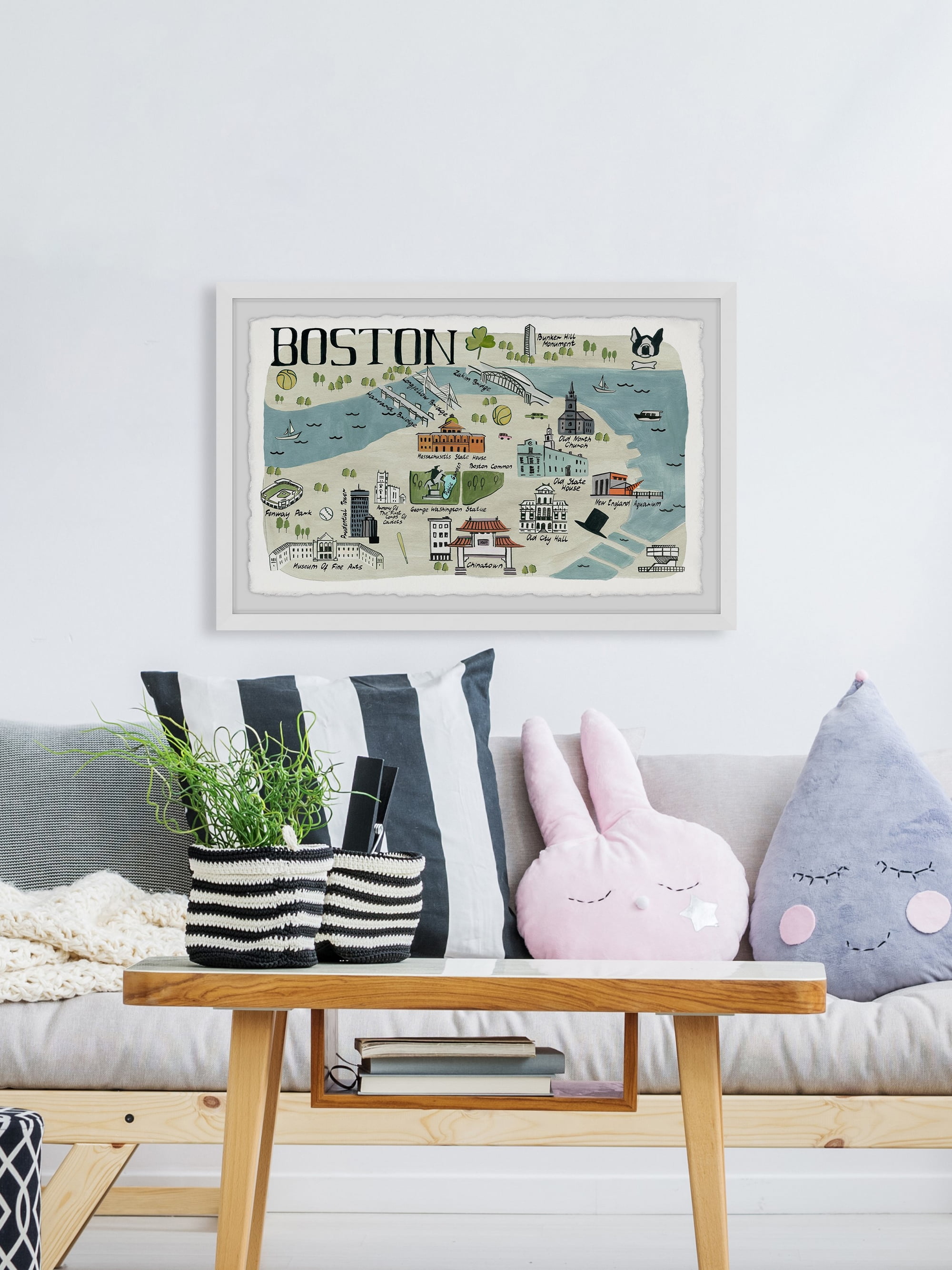 Marmont Hill Illustrated Map of Boston Framed Wall Art, 8" x 12"