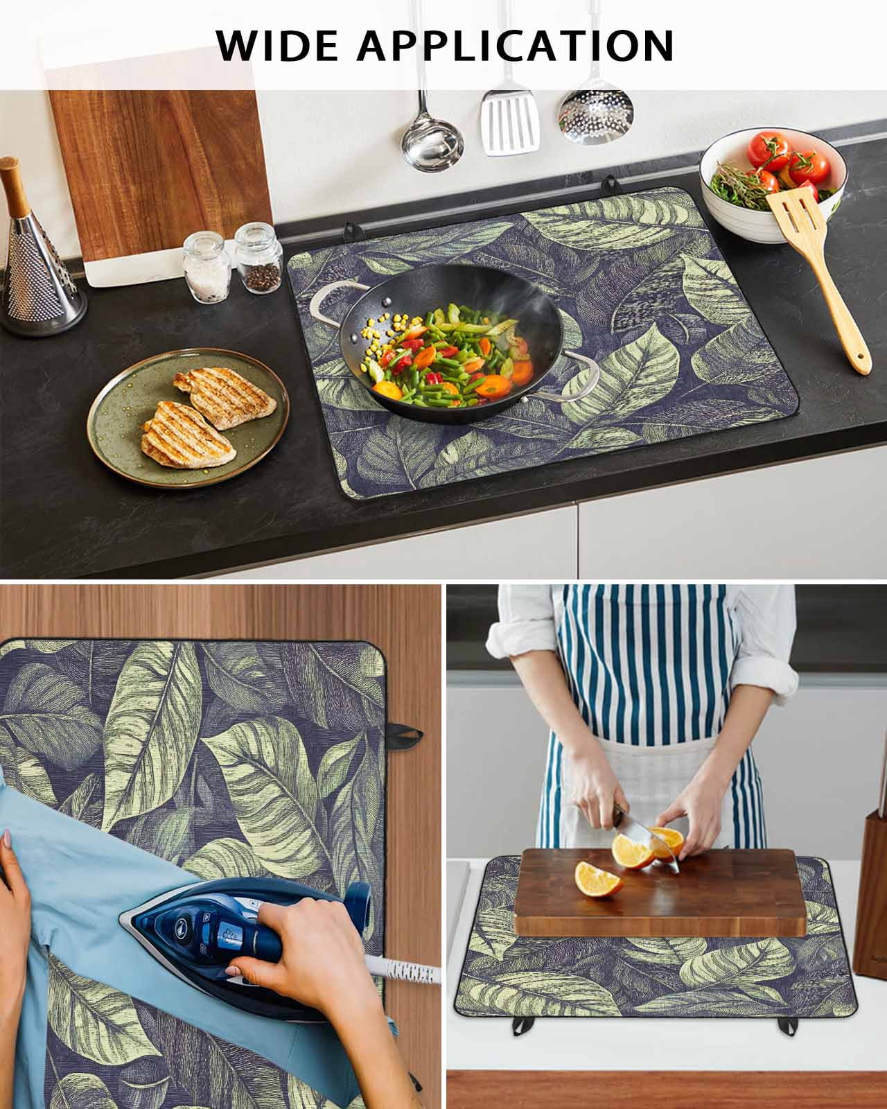 nqOlkjepod Large Induction Cooktop Protector Mat 36"x21", Summer Leaves Stove Top Covers for Electric Stove, Green Natural Tropical Palm Plants Leaf Stove Burner Cover Mats, Glass Top Stove Cover