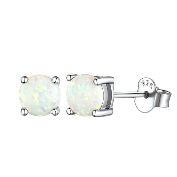 Bellitia Jewelry Fine White Opal Stud Earrings Gifts for Women, 925 Sterling Silver Simulated Opal Studs Hypoallergenic Jewellery