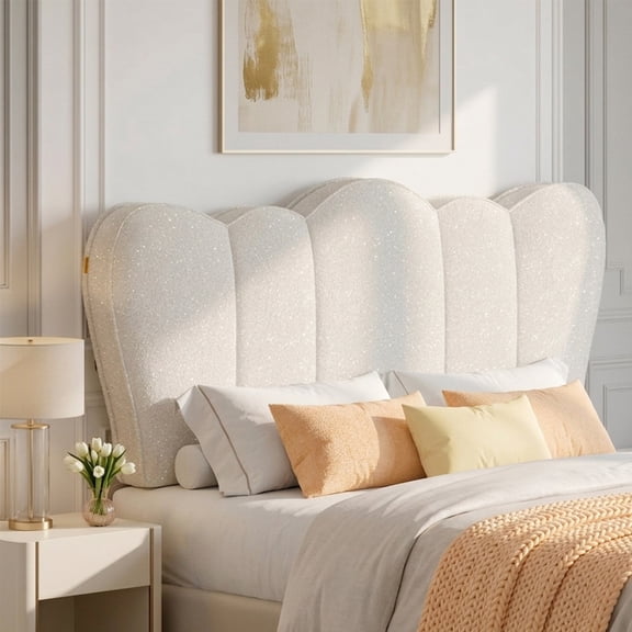 Pinmoco Queen Upholstered Headboard with Adjustable Height, Crown-Shaped Chenille Fabric Head Board, Starry Beige