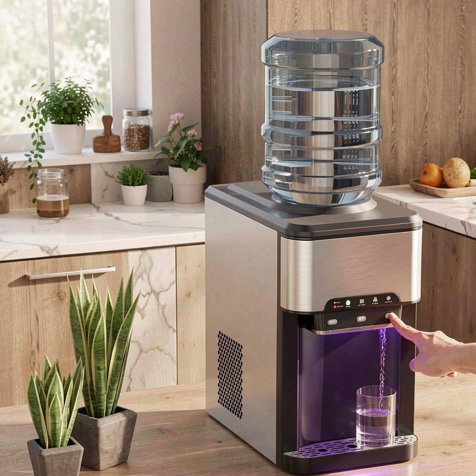 RUIE Water Cooler Dispenser,3-in-1 Water Dispenser with Built-In Ice Maker and 40 Lbs/Day Production,Hot and Cold Water,Child Lock,Water Cooler for Home Office Kitchen