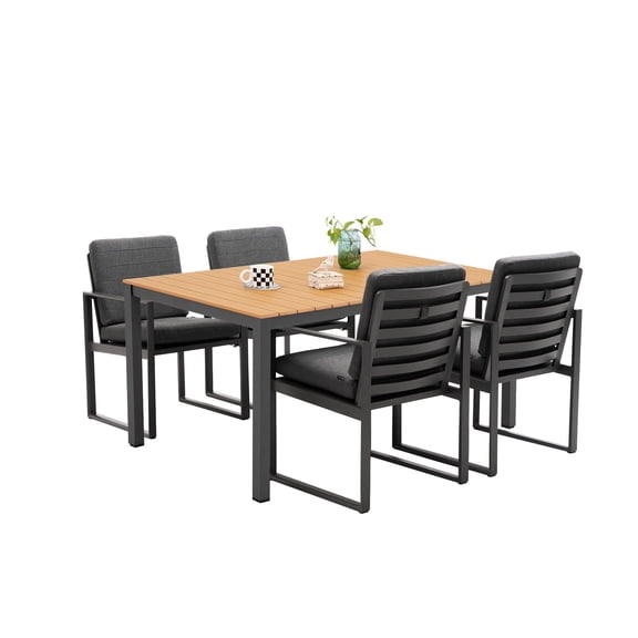 5 Pieces Outdoor Patio Dining Set for 4 Outdoor Dining Table Set 63" Aluminum Dining Table with 4 Armchairs, Gray