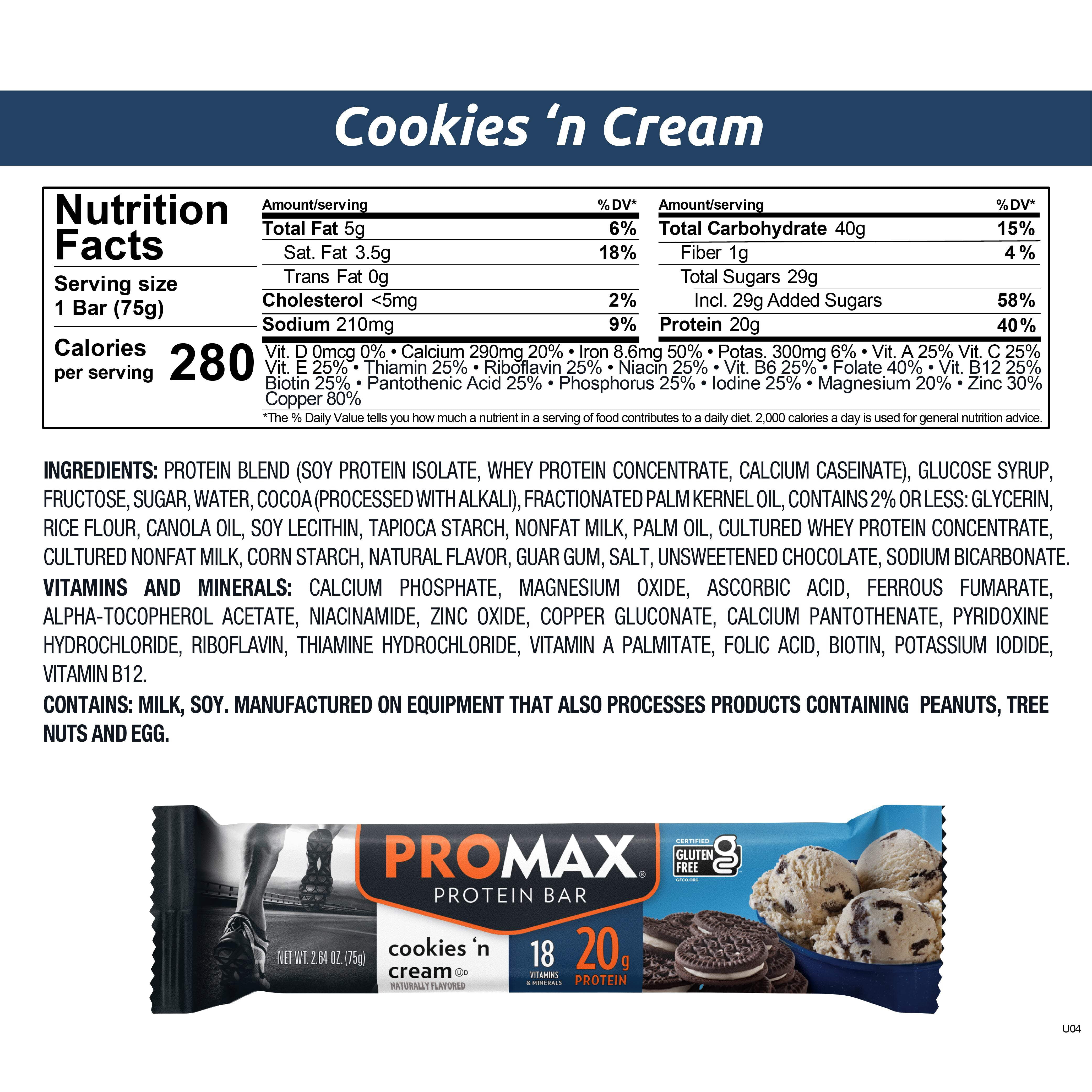 Promax Cookies 'n Cream, 20g High Protein, Gluten Free, 12 Count