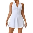 thumbnail image 1 of Womens Zip Front Tennis Dress Collar Racer Back Workout Golf Dresses Build in Shorts with Pockets White L, 1 of 6