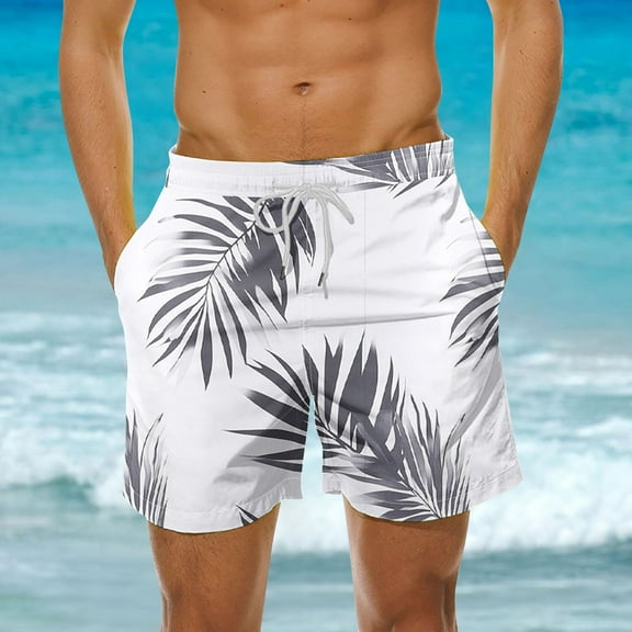DIOAZUD 2025 Swim Trunks for Men Big and Tall Hawaiian Swim Shorts 5 Inch Quick Dry Bathing Suits Tropical Print Beach Shorts Elastic Waist Drawstring Surfing Shorts with Pockets