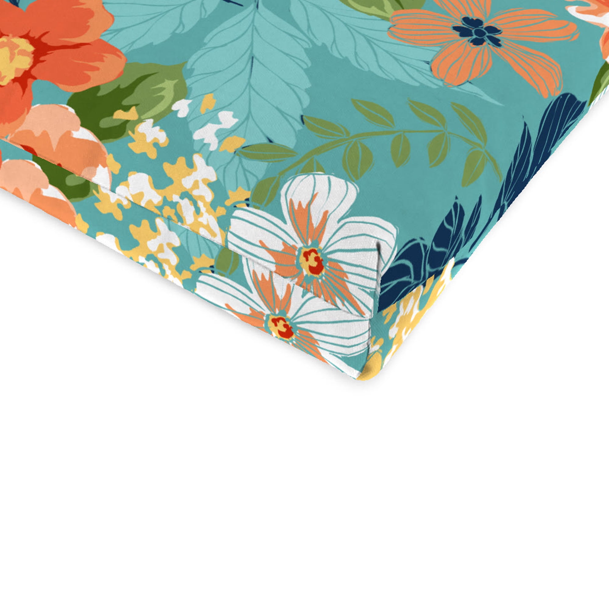 Jordan Manufacturing 44" x 22" Senorita Pelican Turquoise Floral Rectangular Outdoor Chair Cushion with Ties and Hanger Loop