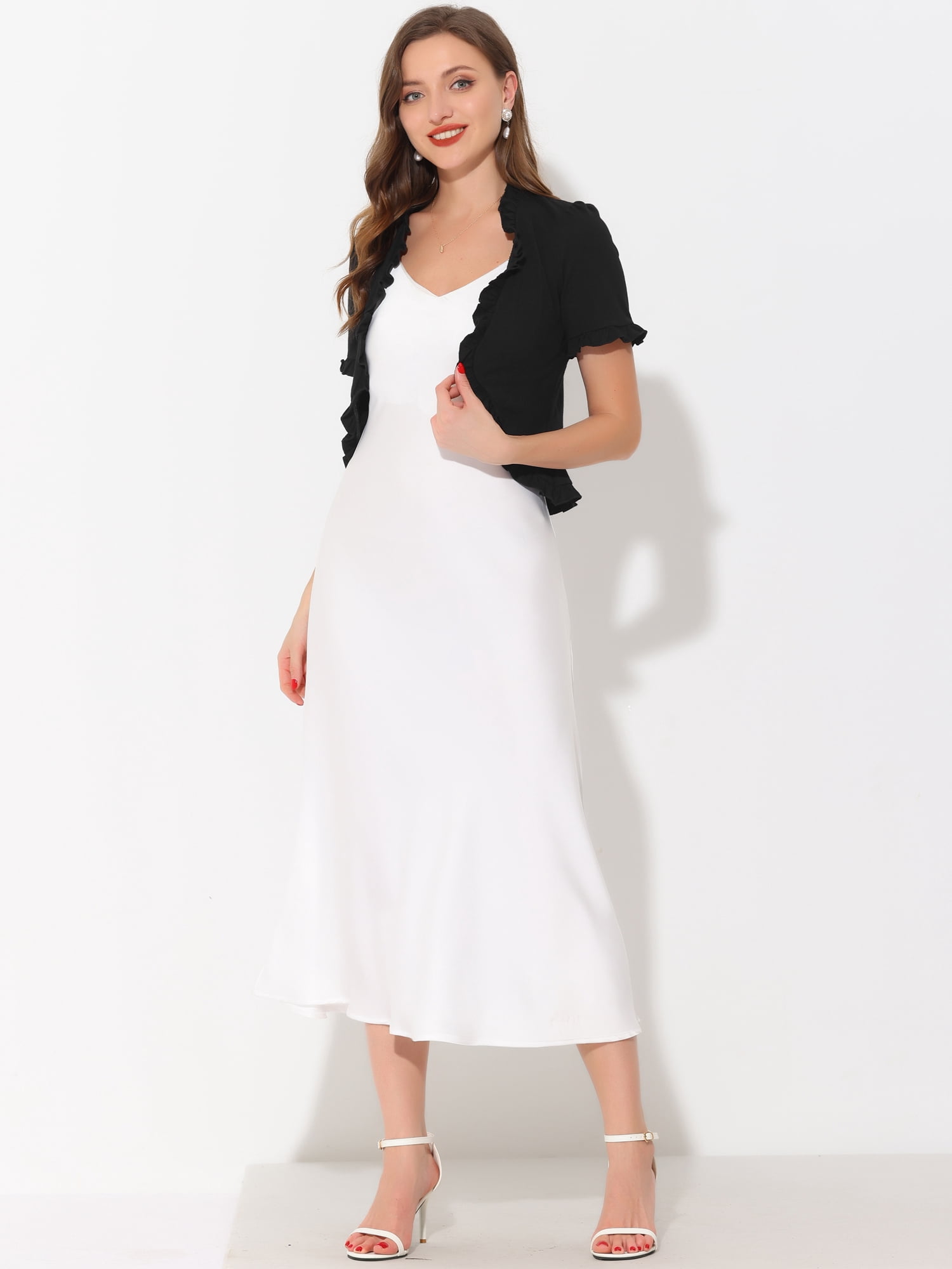 DARING DIVA Shrug Short Sleeve Formal Cropped Bolero L Black