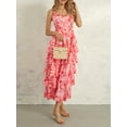 thumbnail image 3 of Faithtur Robe Longue à Imprimé Floral pour Femmes Col en V Volants Superposés Robe Cami Sans Manches Robe d'Été Décontractée de Plage pour Fête, 3 of 9