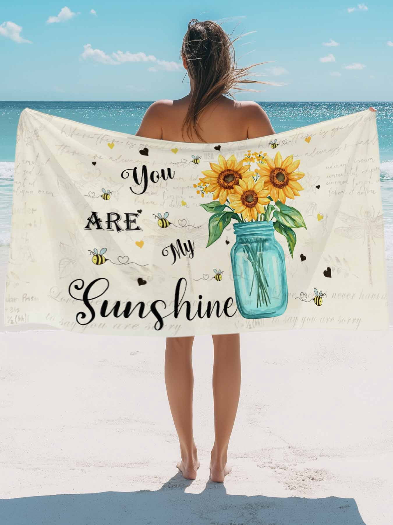 You Are My Sunshine Beach Towels Blanket Soft & Absorbent Quick Dry Microfiber Vintage Sunflower Motivational&nbsp;Quotes Pool Towels for Swimming ,Yoga, Sports, Gym, Camping,Large 30X60in,