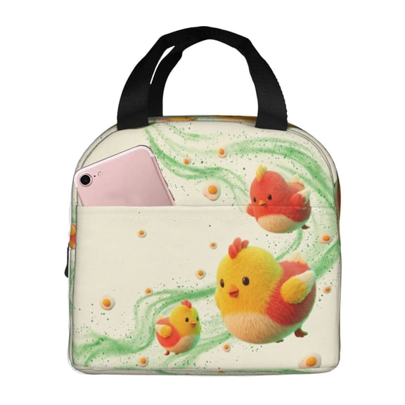 Chick Lunch Bag Cute Animal Print Insulated Lunch Box For Women Men Reusable Cooler Tote Front Pocket Handheld Meal Prep Bag For Work Office Daily