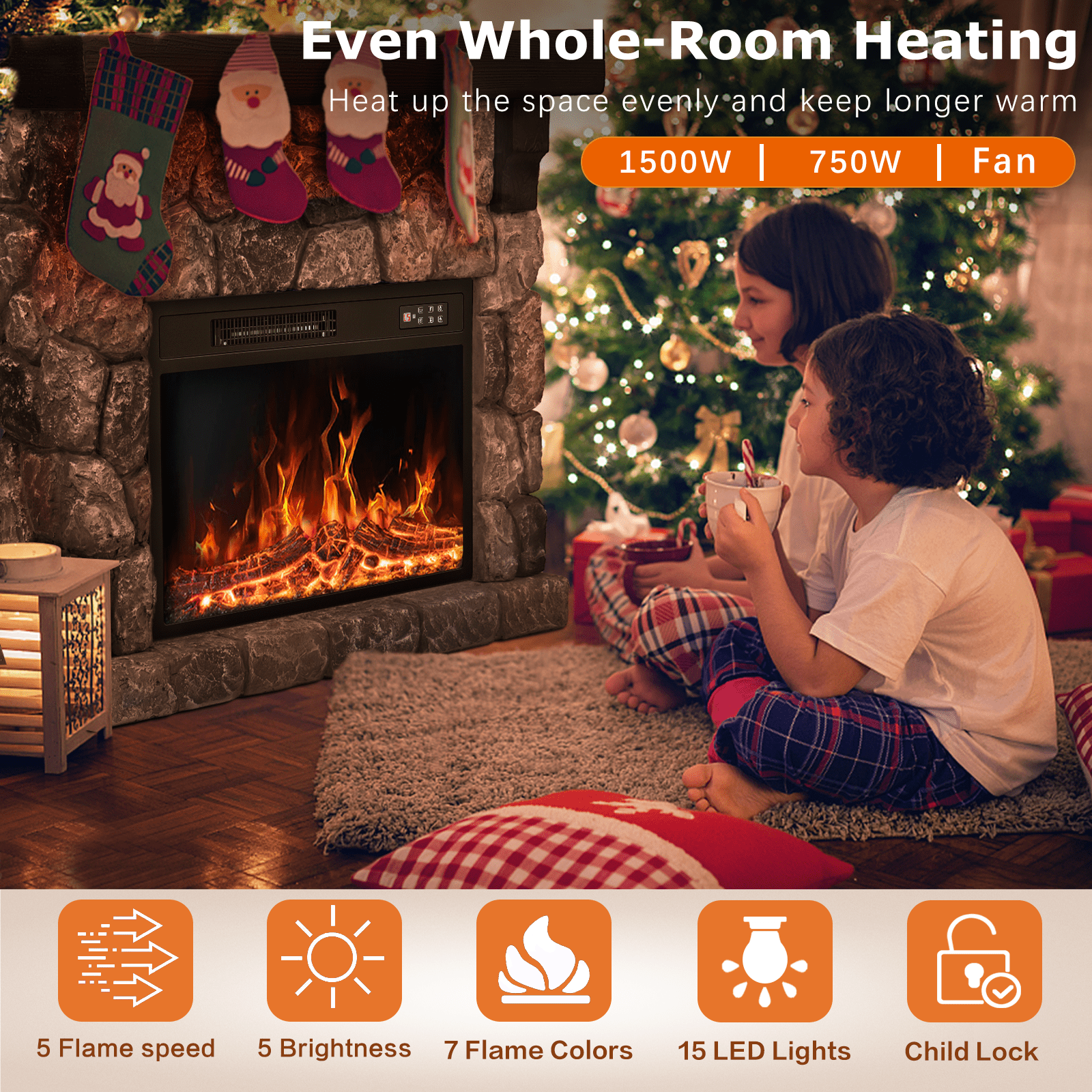 Waleaf Electric Fireplace with Mantel, 36 inch Freestanding Stone Fireplace Heater TV Stand with Remote Control