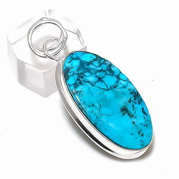Tibetan Turquoise Handmade 925 Sterling Silver Jewelry Pendant 1.97"
