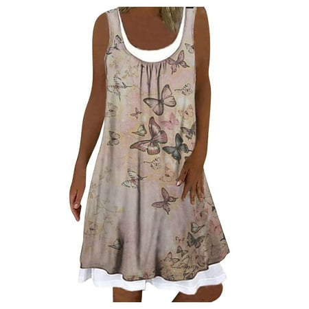 

Maxi Dress for Women Plus Size Dress for Women Women s Summer Fashion Casual Round Neck Print Sleeveless Splicing Dress Clearance 2022 Dress Pants Women Long Dresses for Women Off-White S