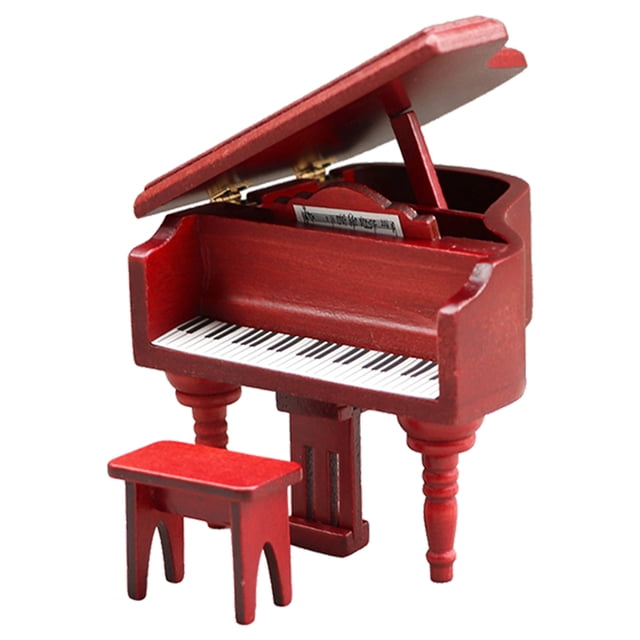 KAKOWELY Mini modelo de piano Mini casa Piano de madera Decoración Casa de muñecas Decoración de piano