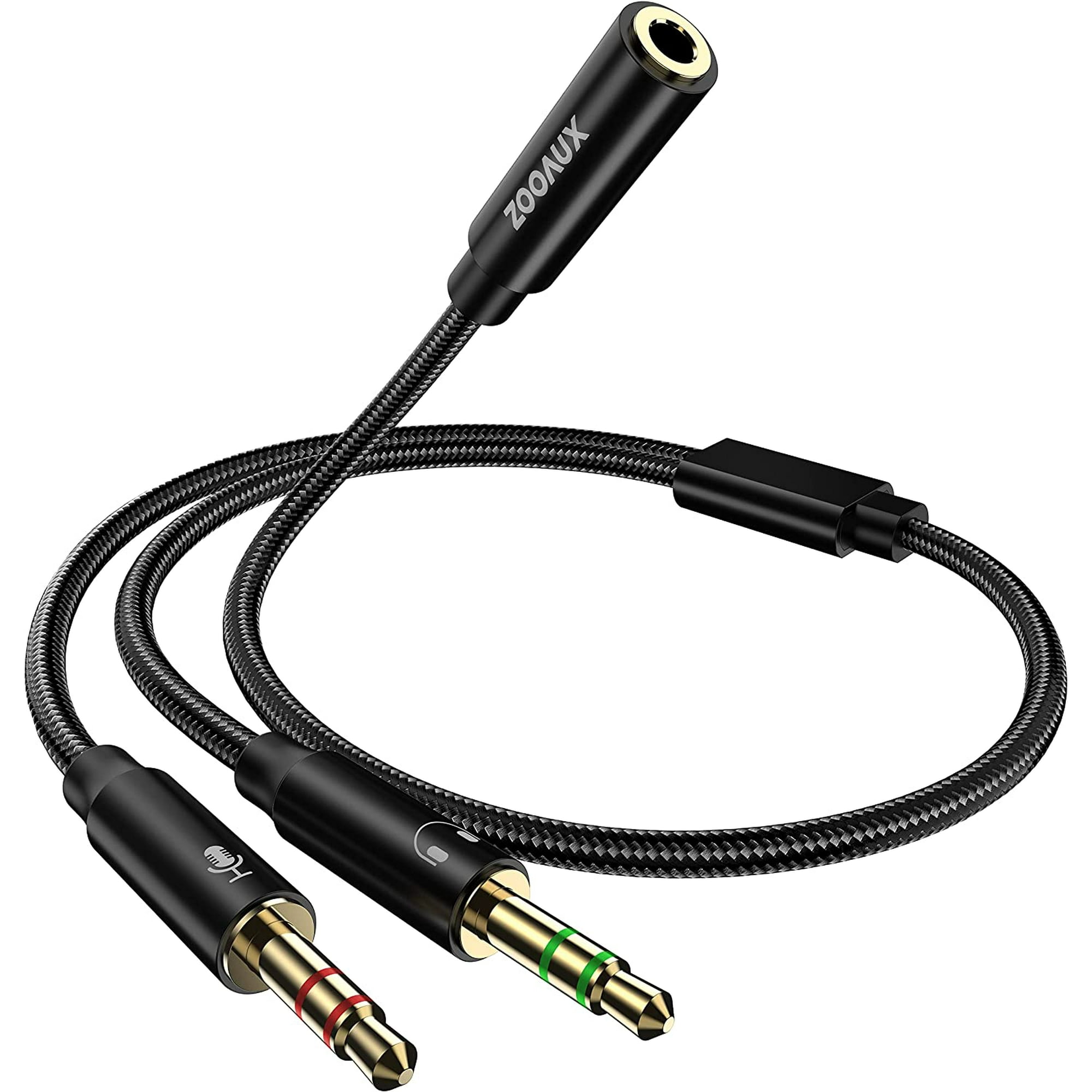 Headphone Splitter Mic Cable for Computer Z 3.5mm Headphone Mic Stereo Y Splitter Headset 3.5mm Female to 2 Dual Male Microphone Audio Jack Stereo Jack to Gaming Speaker PC Adapter Walmart