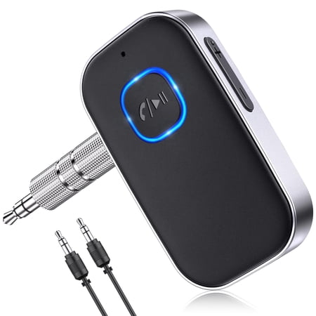 Bluetooth Receiver for Car, Noise Cancelling 3.5mm AUX Bluetooth Car Adapter, Wireless Audio Receiver for Home Stereo/Wired Headphones, Hands-Free Call, 16H Battery Life - Black+Silver