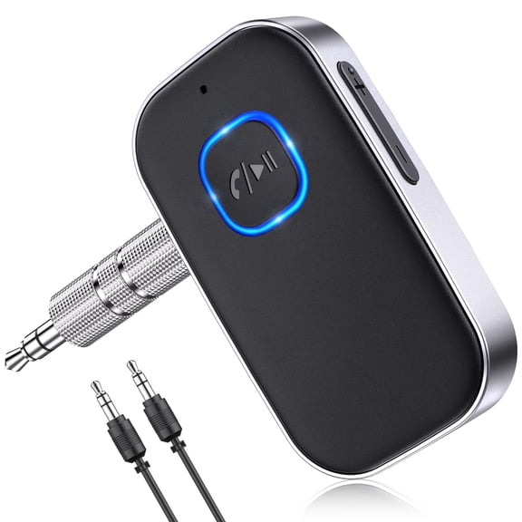 Bluetooth Receiver for Car, Noise Cancelling 3.5mm AUX Bluetooth Car Adapter, Wireless Audio Receiver for Home Stereo/Wired Headphones, Hands-Free Call, 16H Battery Life - Black Silver