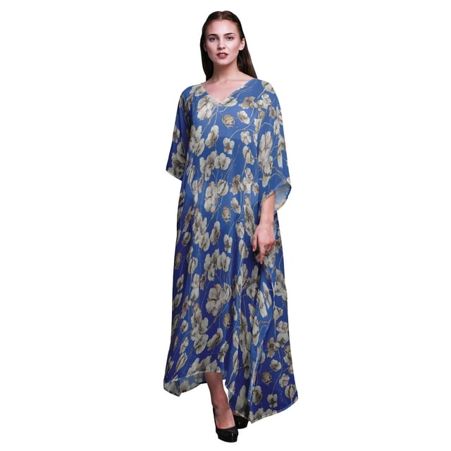 Bimba Kaftan Long de Plage à Fleurs pour Femmes, Tenue de Plage, Couvre-Maillot de Bikini, Robe Maxi - 4X-5X