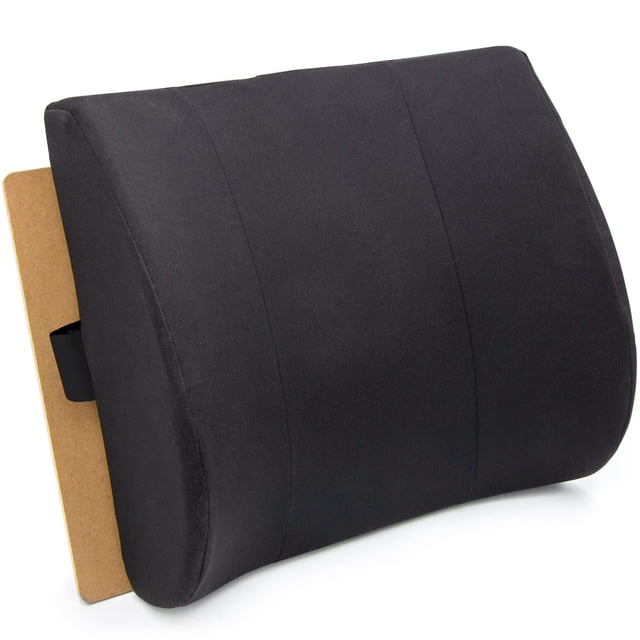Almohada de apoyo lumbar DMI para silla, con funda extraíble y lavable, y relleno firme para aliviar el dolor lumbar y mejorar la postura, 35,5 x 33,2 x 12,7 cm, espuma contorneada, Elite, color negro