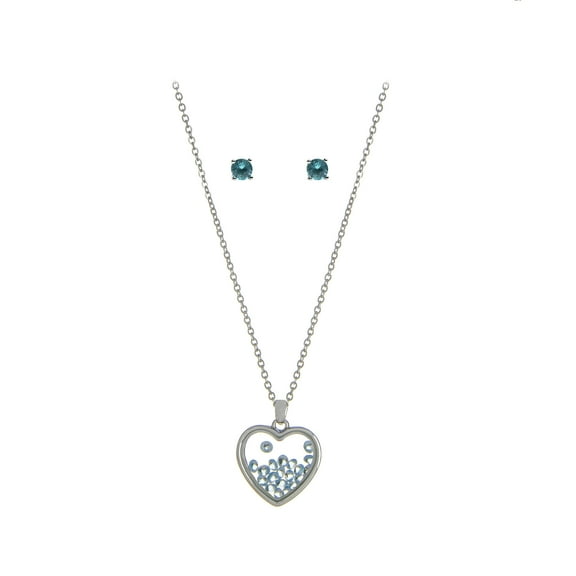 The Skyline Collection March Birthstone Blue Aquamarine Heart Jewelry Set