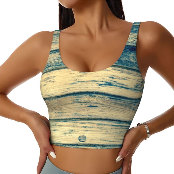 Balery Retro Wooden Sujetadores deportivos con espalda cruzada para mujer, acolchados, sin costuras, de alto impacto, ideales para yoga, gimnasio, entrenamiento y fitness.-Large