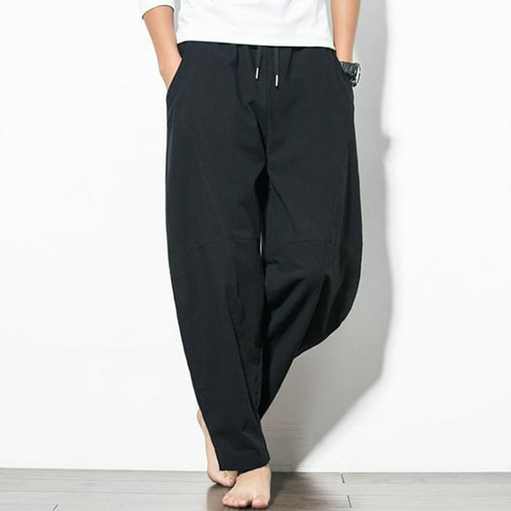 Oalirro Sweatpants for Men Men's Casual Fashion Loose Cotton Linen Pure Color Pocket Comfort Long Pant