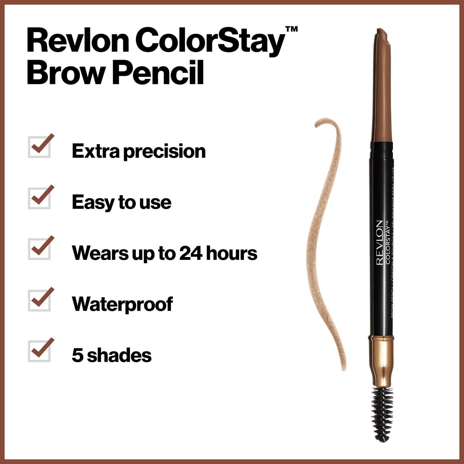 Crayon à sourcils Revlon ColorStay, longue tenue, hydrofuge, avec applicateur rétractable à pointe inclinée, 0,35 g 0,35 g
