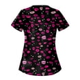 thumbnail image 3 of IYYVV Scrubs Tops for Women Plus Size Stretchy Nurse Working Uniform V Neck Valentine's Day Heart Print Short Sleeve Blouse T-Shirts Workwear with Pockets Wine L, 3 of 3