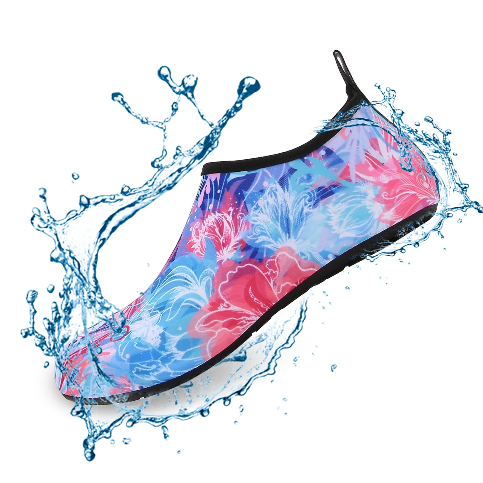 Men and Women a Slip On Barefoot Quick-Dry Beach Aqua Yoga Water Shoes (Floral/Pink Blue, 11.5-12.5 Men)