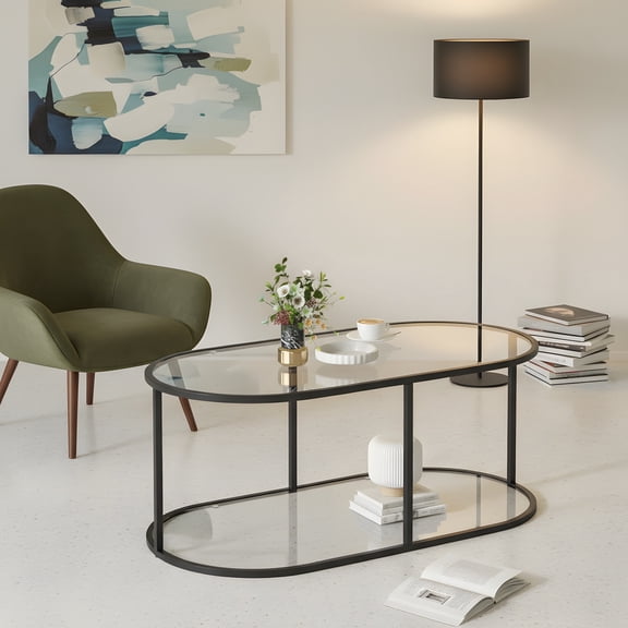 Oval Coffee Table with Tempered Glass Top - Modern Living Room Accent