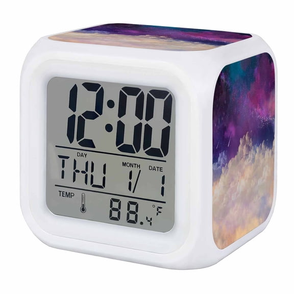 Night Sky Stars Digital Alarm Clock for Bedrooms, Smart LED Alarm Clock with 7 Color Changing Night Light, Shooting Star Cloud Galaxy Silent Wake Up Clocks for Sleep Study Cooking 3.2"x3.2"