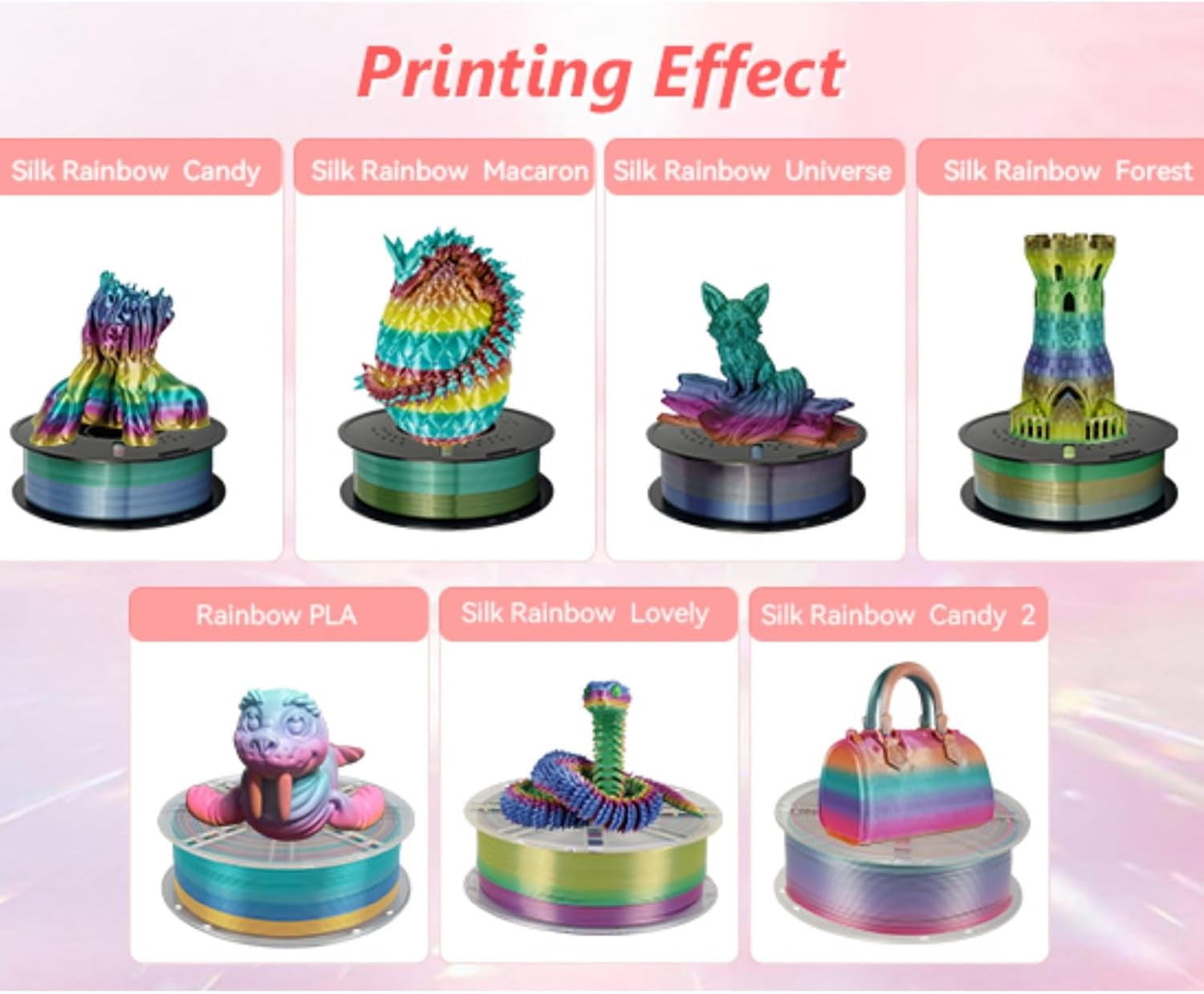 Silk PLA Filament 1.75mm Rainbow Color Changing Filament 3D Printer Filament 1kg Dimensional Accuracy ±0.03mm,Fit Most 3D Printer(Universe)