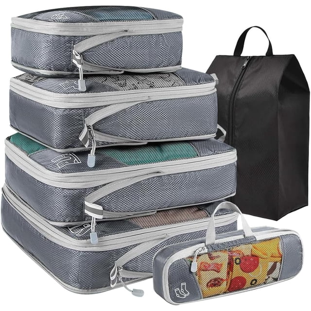 Juego de 6 Bolsas Organizadoras Compresion de Viaje, Ideal para Viajar y Guardar(Gris)