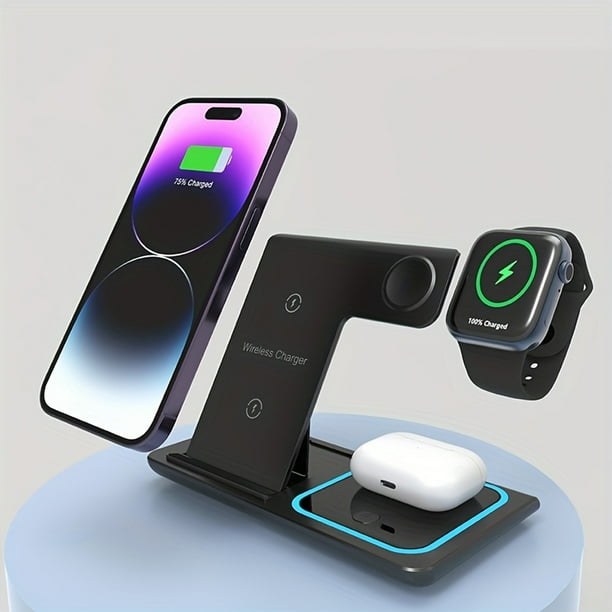 Cargador Inalámbrico 3 en 1 para iWatch Series, iPhone, AirPods