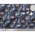 thumbnail image 2 of Soimoi Blue Polyester Crepe Fabric Moon & Planet Galaxy Decor Fabric Printed BTY 52 Inch Wide, 2 of 3