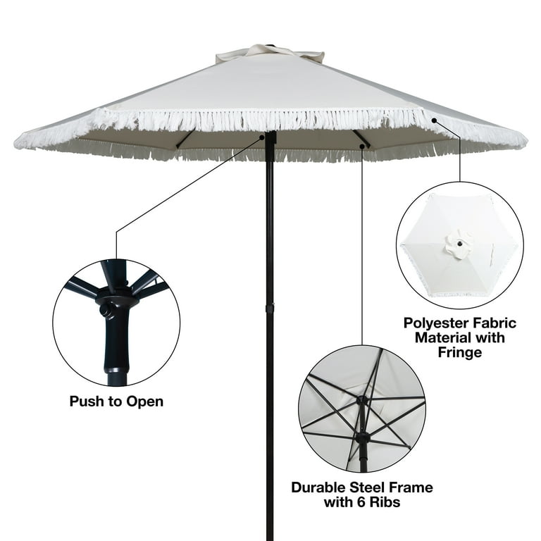 better homes & gardens ventura 7.5 fringe patio umbrella (2 pack) Better Homes & Gardens Outdoor 7.5' White Ventura Fringe Round  Push-up Premium Patio Umbrella