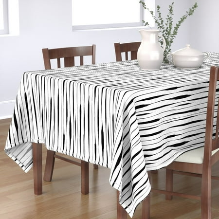 

Cotton Sateen Tablecloth 70 x 144 - Stripes Striped Abstract Ink Lines Scandinavian Grunge Black White Painting Pattern Brush Print Custom Table Linens by Spoonflower