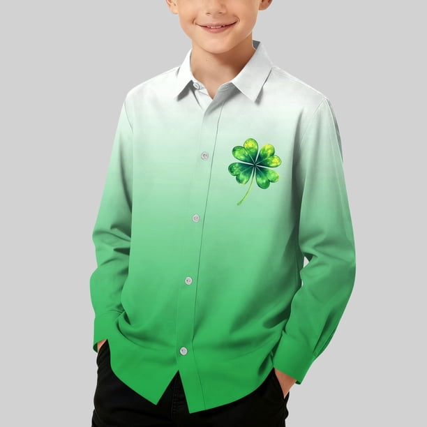Blusa y camisa de manga larga con cuello vuelto para niños, camisa informal de moda para niños y niñas, camisa de manga larga con estampado del Día de San Patricio, camisa de manga larga con cuello vu