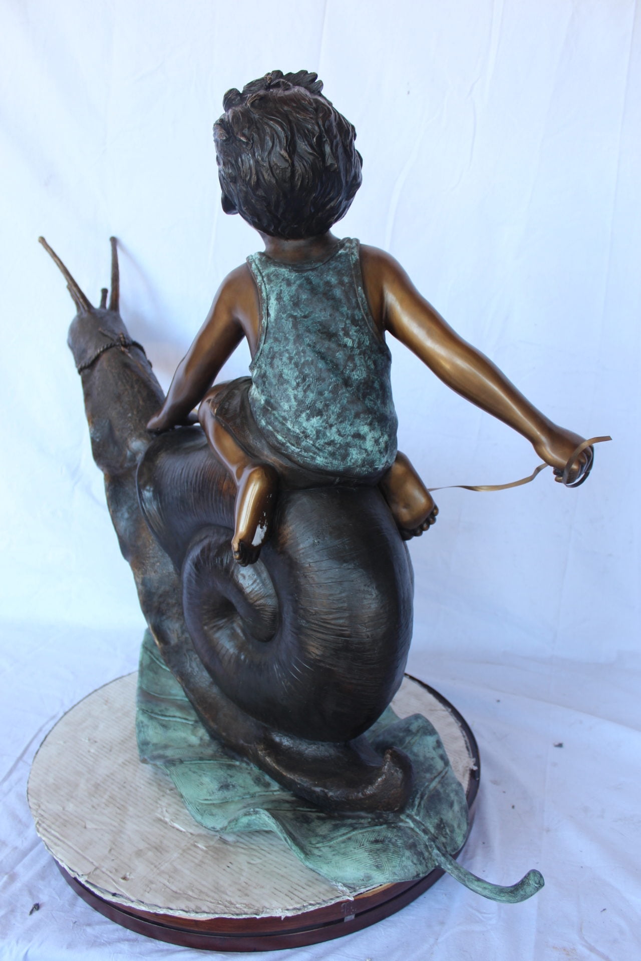 Nifao Happy Boy Riding Snail Outdoor Fountain Statue, Bronze Garden Water Feature Sculpture for Patio & Yard – Outdoor Garden Decor Sculpture, 42"L x 14"W x 34"H