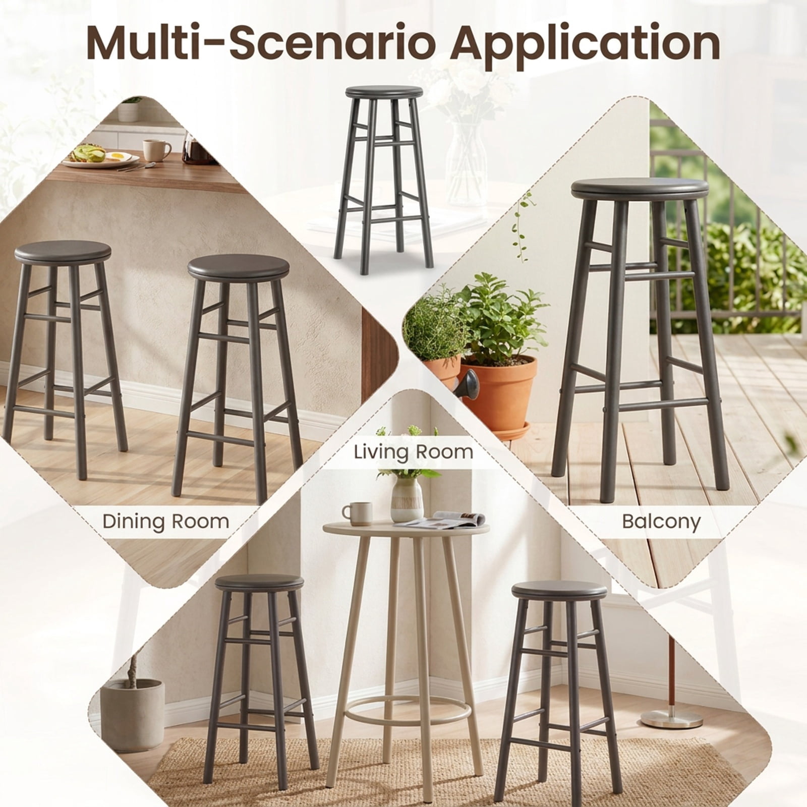Furnibear 29" Swivel Bar Stools Set of 2 with Footrests & Crossbars for Kitchen Island Counter Bar Pub Dining Home, Gray