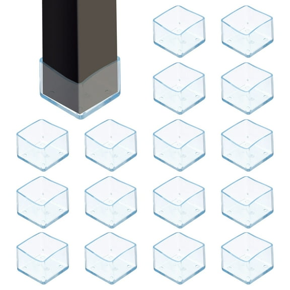 Uxcell 16Pcs Chair Leg Floor Protectors, 1.5 x 1.5 Inch Clear Chair Leg Caps, Square Transparent Furniture Foot Covers