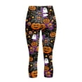 thumbnail image 5 of SCRAWLGOD Halloween Capri Leggings with Pockets for Women High Waist Stretch Tummy Control Workout Yoga Capris Casual Yoga Pants Leggings for Cycling, Pumpkin Witch Hat Stars Candy Cat Ghost Black, M, 5 of 7