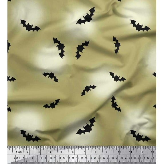 Soimoi Satin Silk Fabric Moon & Bat Halloween Print Fabric by The Yard 42 Inch Wide