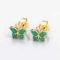 thumbnail image 4 of Fine Color Jewels Emerald Butterfly Stud Earrings 14K Gold Plated Birthday Gift for Women, 4 of 9