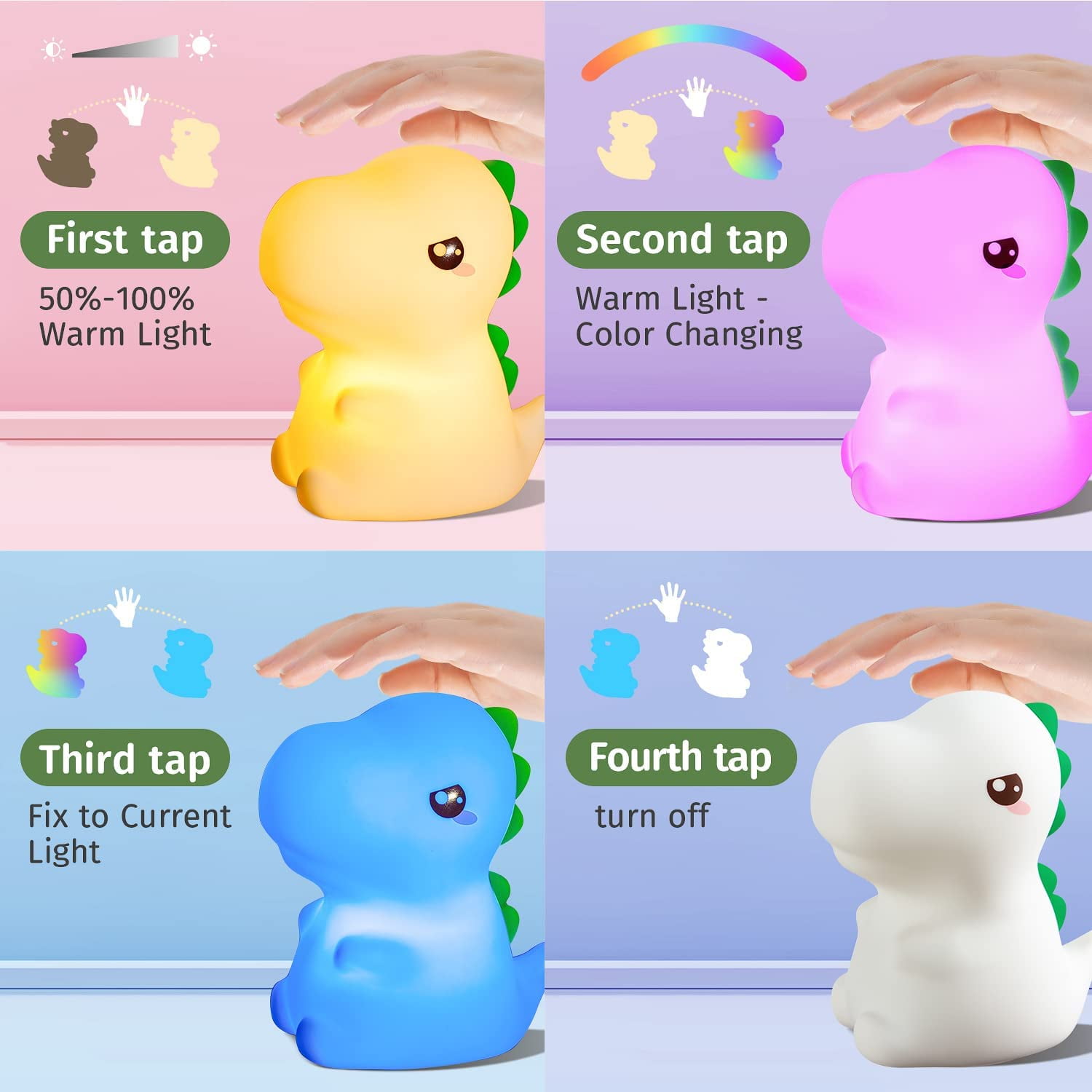 Baby Night Light Rechargeable & Portable Children's Night Light, 7 Light Colors Dinosaur Night Light Baby Night Light Children's Bedside Lamp