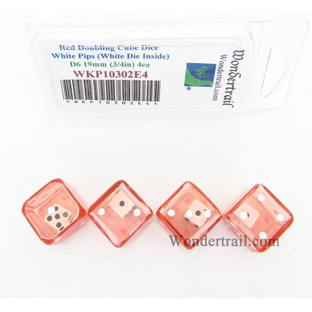 Red Doubling Cube Dice with White Pips D8 19mm (3/4in) (White Die Inside) Pack of 4