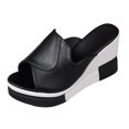 thumbnail image 6 of Rokment Color Block Platform Wedge Dressy Slides Sandals for Women Ladies 2026 Fashion Casual Leather Open Toe Chunky Heeled Slip on Backless Dress Pumps Summer Black Size 6, 6 of 6